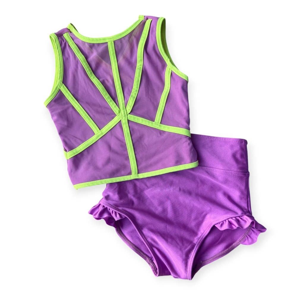 Tiger Friday Purple/Lime Green Dancewear Set Child Medium Crop Top + Briefs